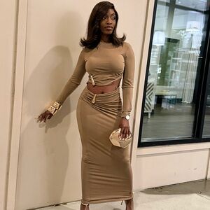 Elegant Tan cut out maxi dress